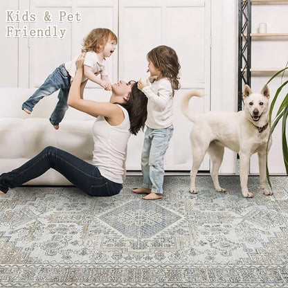 9x12 Washable Area Rugs for Living Room, Dining Room- Retro Taupe | Ultra Soft - Image 4