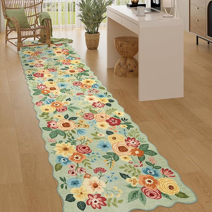 DUKINO 2.6x10 Runner Rug for Hallway, Floral Washable Rug Non Slip, Low Pile by DUKINO