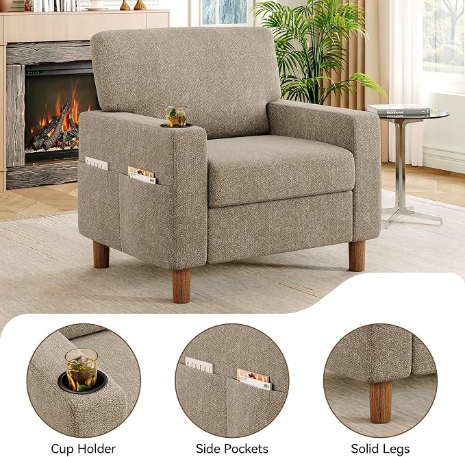 Mid Century Modern Accent Chairs Set of 2, Chenille Comfy Living Room Arm Chairs - Image 4