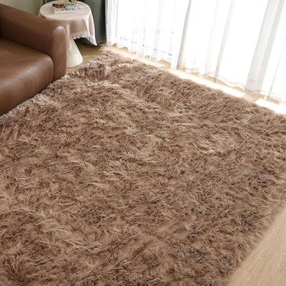 Goolela Faux Sheepskin Fur Area Rug 5x8 Light Brown Beige Fluffy Fuzzy Furry - Image 8