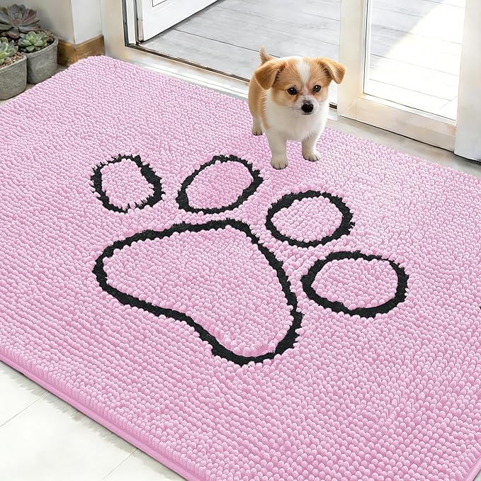 OLANLY Dog Door Mat for Muddy Paws 48x30, Paw Print Design Chenille Mud Mat | by OLANLY