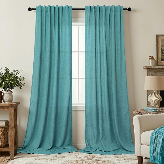Mid Century Modern Teal Curtains 96 Inches Long 2 Panels by Pitalk