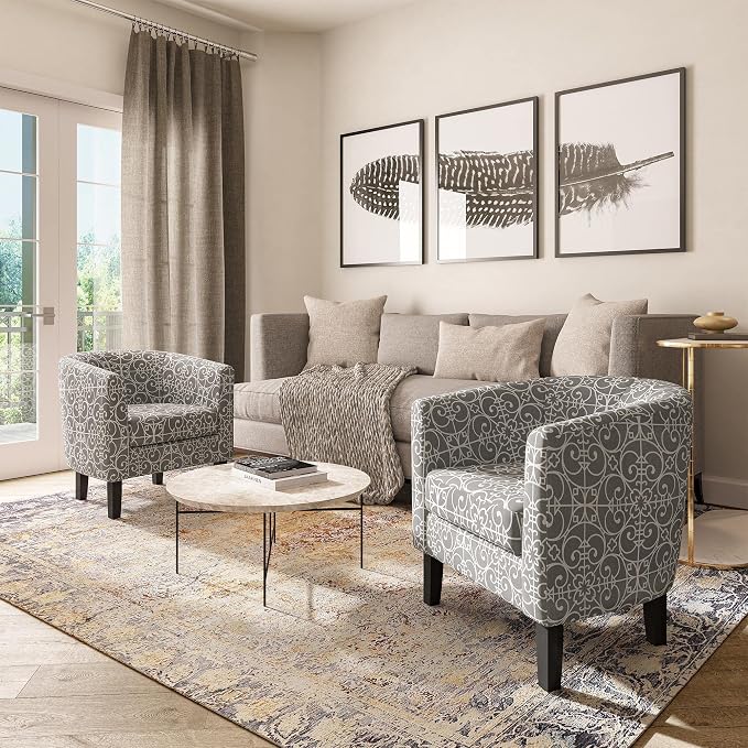 BELLEZE Accent Barrel Chair, Linen Round Chair Club Tub Sofa Corner Chair - Image 6