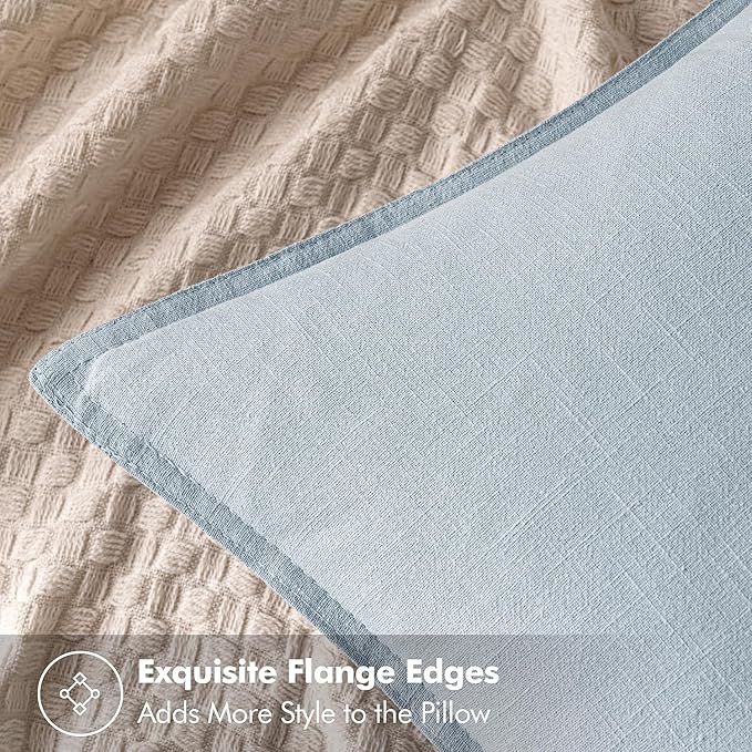 MIULEE Decorative Linen Euro Sham Pillow Covers 22x22 Inch Light Blue | Boho - Image 2