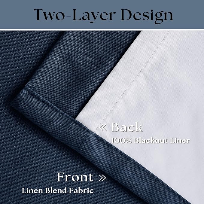 Navy Pinch Pleated 100% Blackout Linen Curtains - Image 4