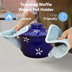 Casa Platino BBQ Gloves & Potholders Set, 4Pc Kitchen Mitts for Oven & Baking, Pot Holder for Hot Pots & Dishes – Heat Resistant Up to 500°F, Non-Slip & Machine Washable – Cornflower