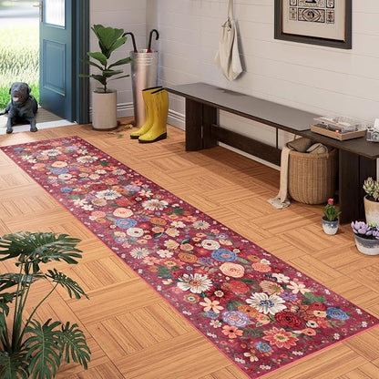 Red Floral Hallway Runner Rug 2x10 - Image 2