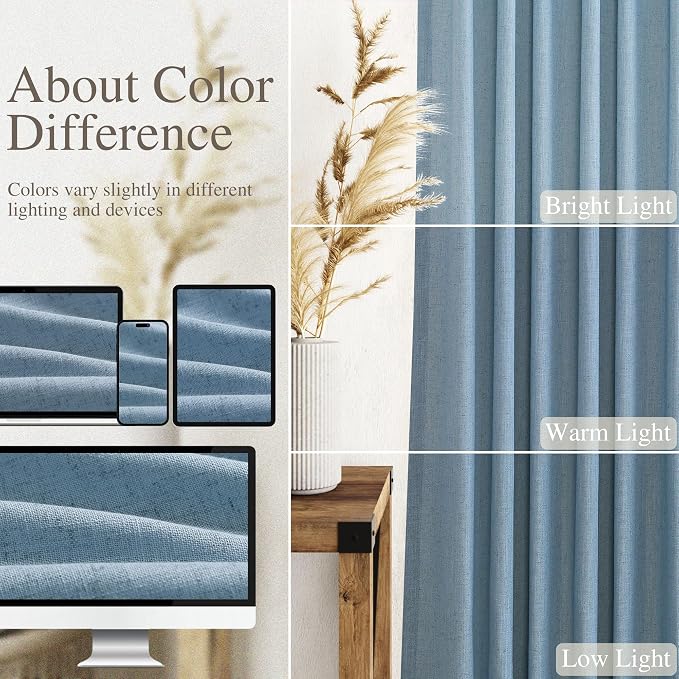 Blue Semi Sheer Linen Curtains 84 inch Length - Image 4