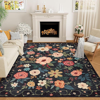 DUKINO 6x9 Area Rugs, Floral Washable Rug by DUKINO