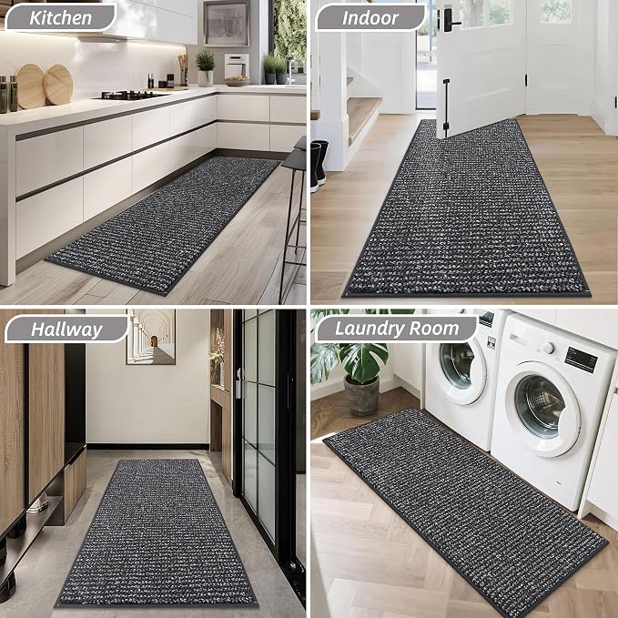 BEQHAUSE Dirt Trapper Door Mat 24"x60", Non-Slip Washable Doormat, Charcoal | - Image 8