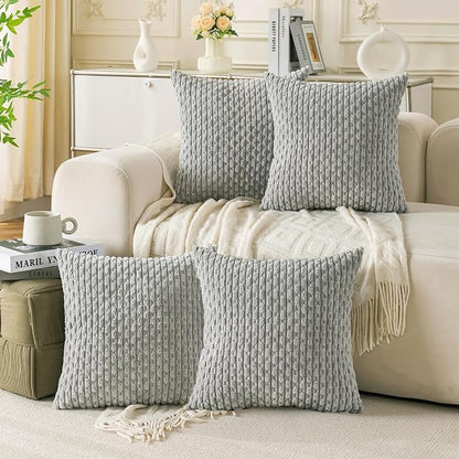 Set of 4 Grey Decorative Throw Pillow Covers 24x24 Inch Corduroy Pillow Covers by Cozoomy