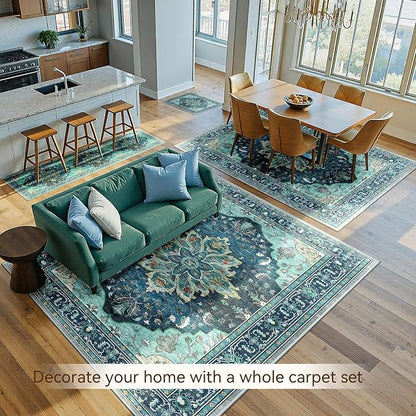 RELEANY Washable Area Rug, Teal | Non-Slip, Water Repellent, Pet Friendly - Image 4