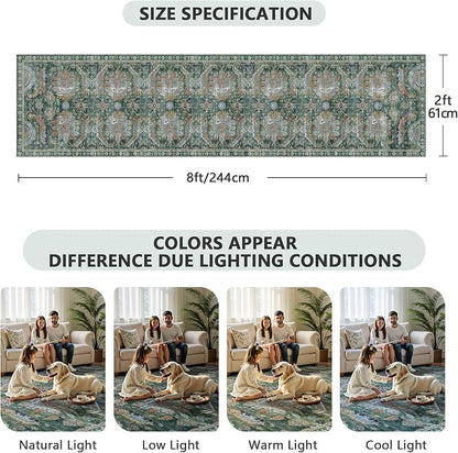 2x8 Hallway Runner Rug, Washable Vintage Retro Long Runner Rugs - Image 2