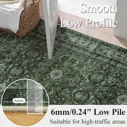 Schweek 9x12 Area Rug Green Washable Non-Slip Vintage Rugs - Image 4