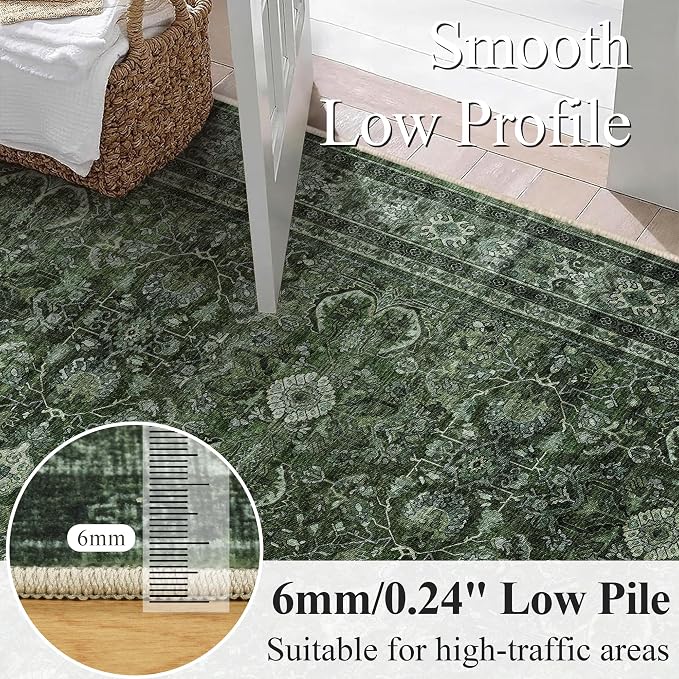 Schweek Green 6x9 Area Rug Non-Slip Washable Neutral Rugs - Image 4