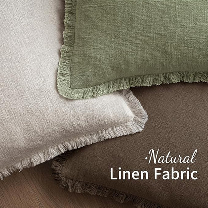 MIULEE Linen Fringe Decorative Fall Pillow Covers Chocolate Brown 26x26 | Set - Image 4