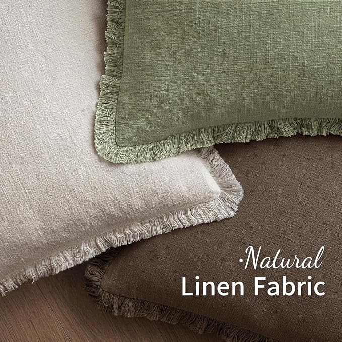 MIULEE Linen Fringe Decorative Fall Pillow Covers Chocolate Brown 20x20 | Set - Image 4