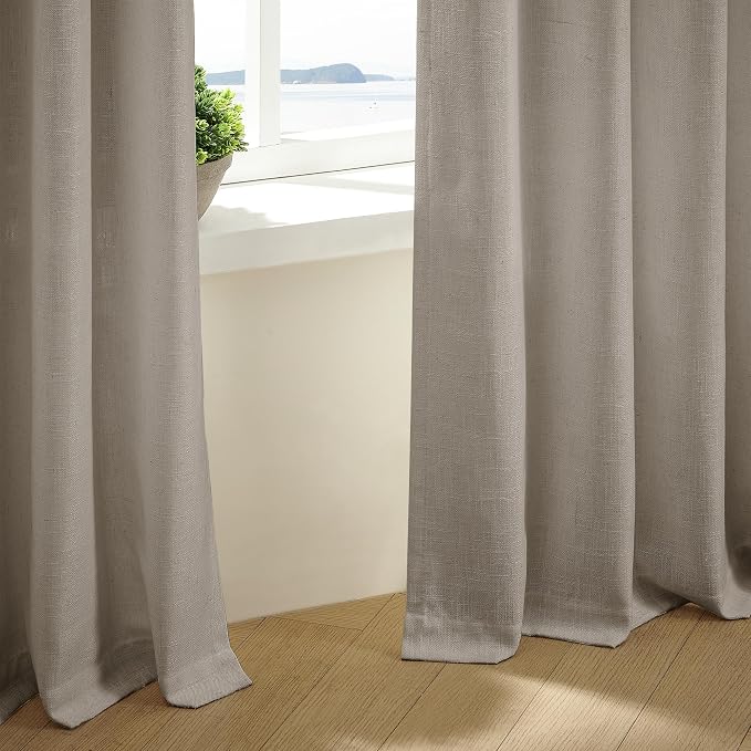Burlywood Birch Pinch Pleated Linen Curtains 105 Inches Long 2 Panels Set | - Image 9