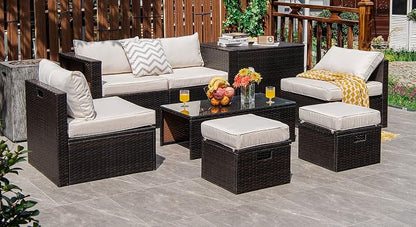 Tangkula 8 Piece Patio Furniture Set, Patiojoy Outdoor Space Saving PE Rattan - Image 3