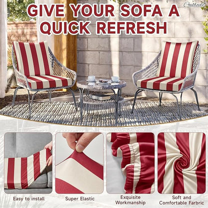 CALBODE 12 Pcs Stretch Outdoor Seat Cushion Covers, Washable Striped Chair Seat - Image 4