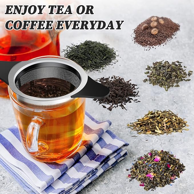 Upgraded Tea Infusers for Loose Tea, Silicone Covered Extra Fine Mesh 18/8 Stainless Steel Tea Strainer with Large Capacity & Double Handles to Steep Loose Leaf Tea and Coffee 2 Pack