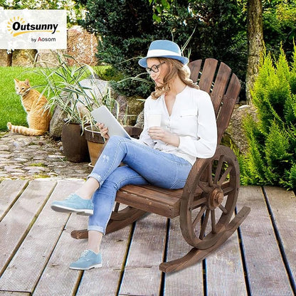 Outsunny Wooden Rocking Chair, Adirondack Rocker Chair w/Slatted Design and - Image 2