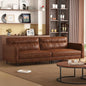 86.61" Mid-Century 3-Seater Brown Leather Sofa, Vintage Modern Couch by Unknown