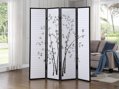 Roundhill Bamboo Print 4-Panel Framed Room Screen/Divider by RoundhillFurniture