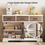 IRONCK Buffet Cabinet with Storage, 55" Large Sideboard Buffet Storage with LED Lights, Farmhouse Coffee Bar Wood Liquor Cabinet for Kitchen, Dining Room, White and Oak