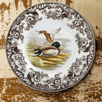 Spode Woodland Mallard Wildlife 10.5" Dinner Plate - Fine Earthenware, Dishwasher & Microwave Safe, Warm Oven to 225°F, Rustic Holiday Dining & Collectible Serving Plate - Made in England