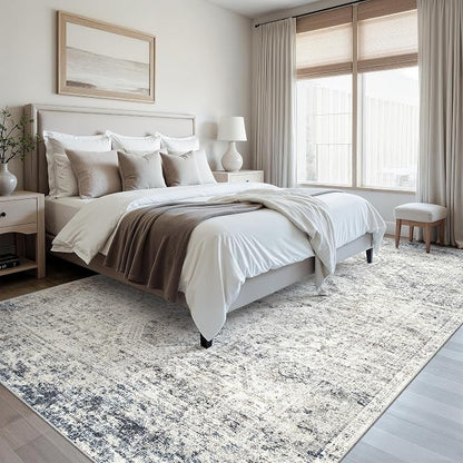 Soalmost 7x10 Area Rug for Living Room Washable Rugs Non-Slip Blue/Ivory | - Image 3