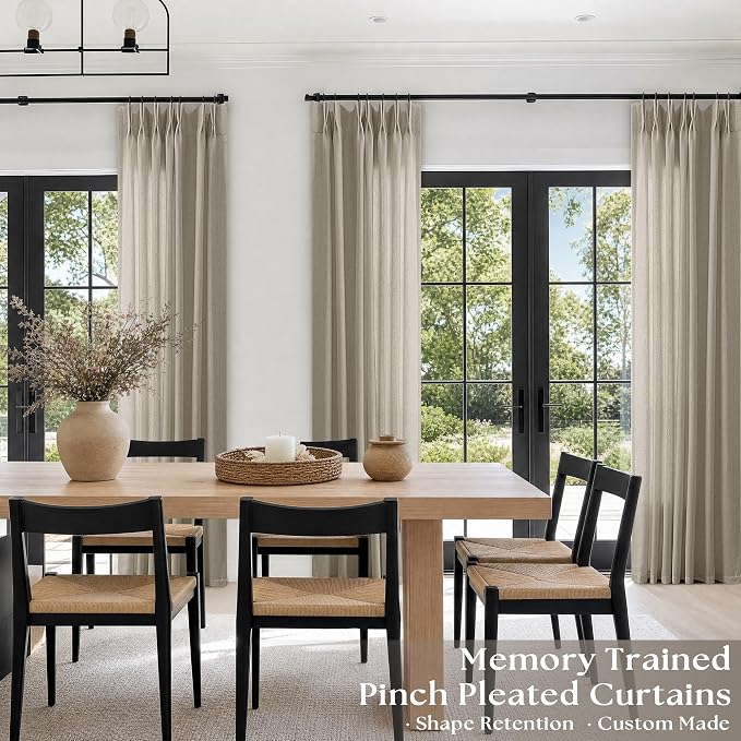 96 Inch Pinch Pleated Linen Textured Curtains Burlywood Birch | Tan, Semi Sheer - Image 2