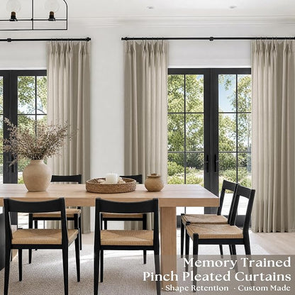 84 Inch Linen Pinch Pleated Curtains Burlywood Birch Semi Sheer | Light - Image 3
