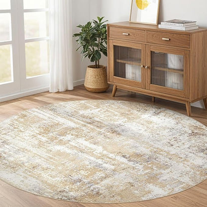 LOONGRUG Round Rug 6x6 Washable Neutral Modern Abstract Circle Area Rugs | Soft - Image 6