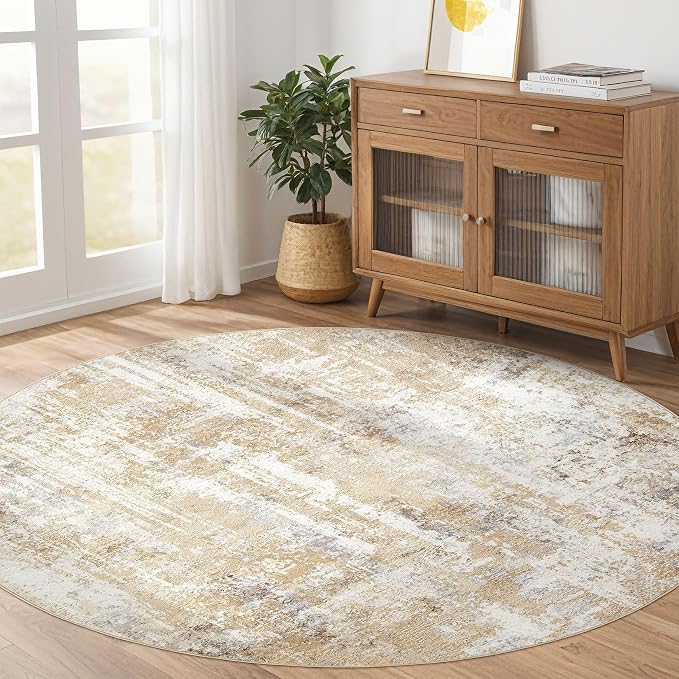 LOONGRUG Round Rug 4x4 Washable Neutral Modern Abstract Circle Area Rugs | Soft by LOONGRUG