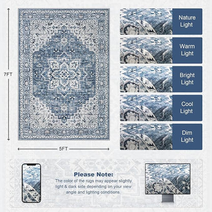 5x7 Area Rugs Living Room: Washable Vintage Rug - Image 2