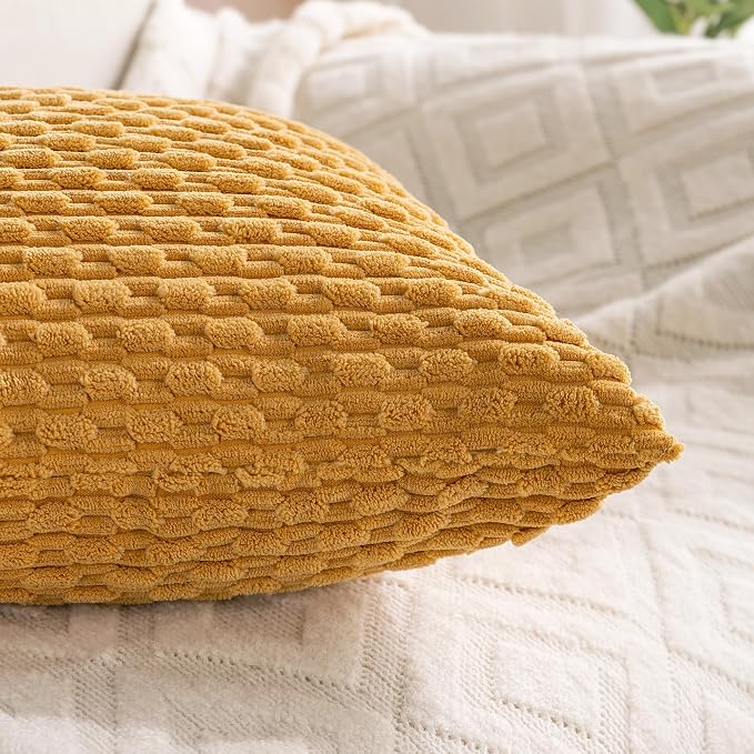 Set of 4 Mustard Yellow Decorative Throw Pillow Covers 18x18 Inch Corduroy - Image 6