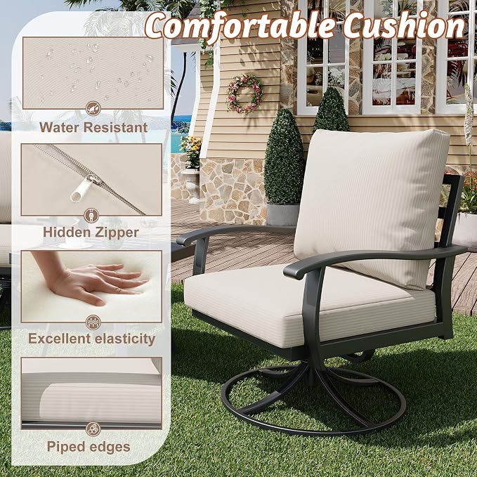 HOMREST Patio Furniture Sets 7 PCS Outdoor Metal Conversation Sets, 360 Degree - Image 4