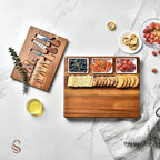 Shanik Large Acacia Wood Charcuterie Board Set with 3 Removable Ceramic Bowls & Serving Utensils - Housewarming, Wedding, Bridal Shower, Home and Kitchen, New Home Gift Ideas for Women, Gifts for Her
