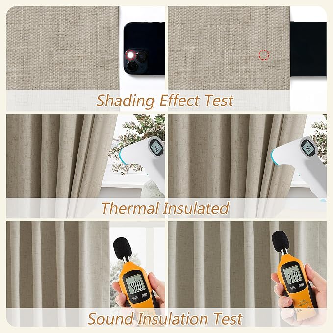 100% Blackout Linen Curtains for Bedroom 90 inches Long, Thermal Insulated Room - Image 5