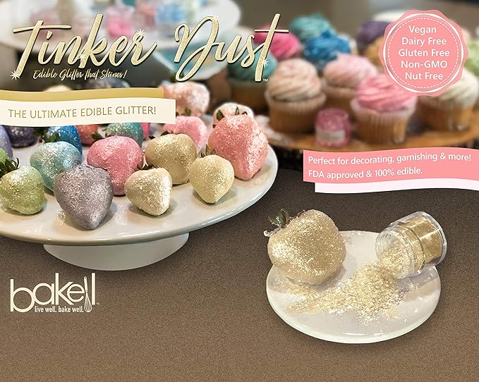 Bakell Bulk Size | Champagne Gold/Beige Edible Tinker Dust Edible Glitter Jar | Food Grade Gourmet Dessert, Foods, Drink Garnish Cream 25g