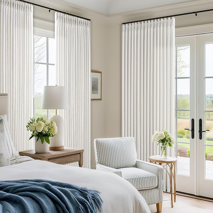 Farmhouse 126 Inch Pleat Thick Linen Beige White Semi Sheer Curtains 50x126 | - Image 7