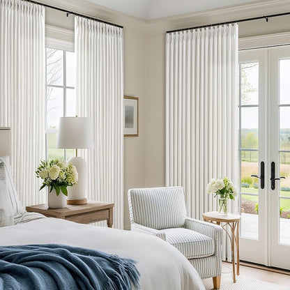 Beige White Pinch Pleated 96 Inch Memory Shaped Linen Blend Curtains 50x96 | - Image 7