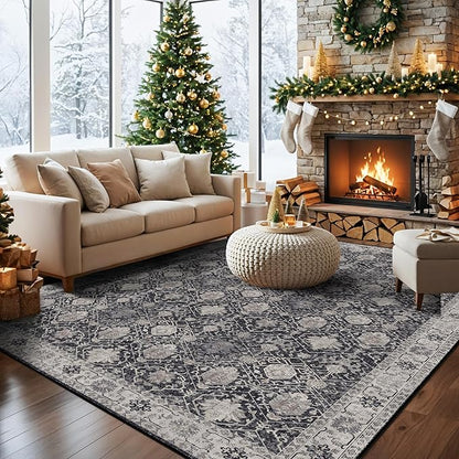 Washable 8x10 Living Room Rug: Vintage Low Pile Water Resistant Area Rug by HYHAOYUNLAI