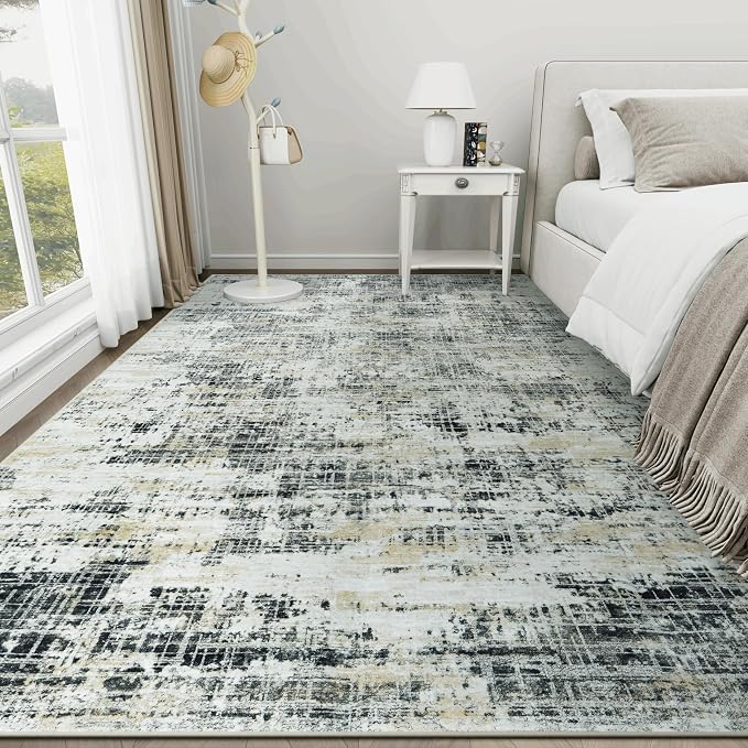 9x12 Washable Area Rug for Living Room Bedroom: Non-Slip Modern Black Gray | - Image 9