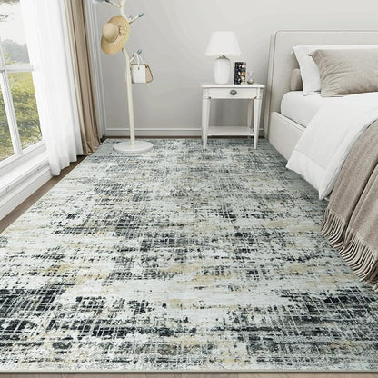 10x14 Washable Area Rug for Living Room Bedroom: Non-Slip Modern Black Gray | - Image 9