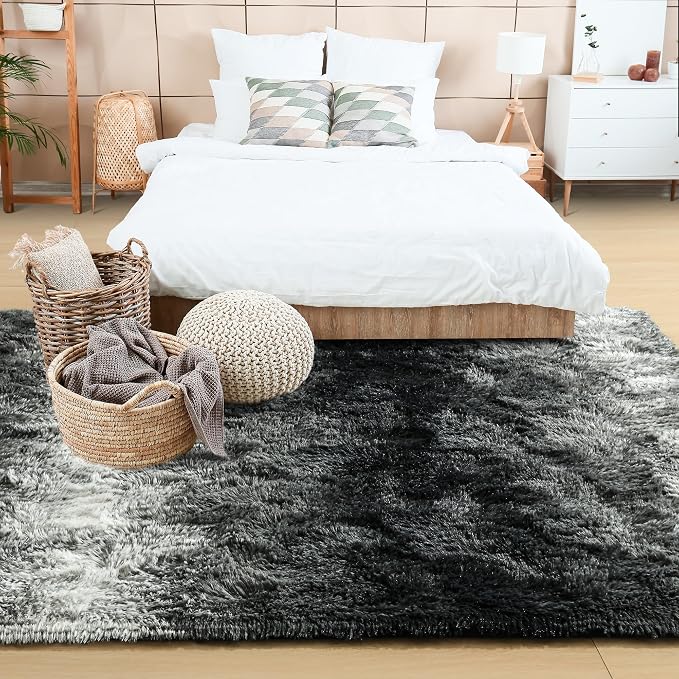 6x9 Large Black and White Fluffy Area Rug Non-Slip - Image 3
