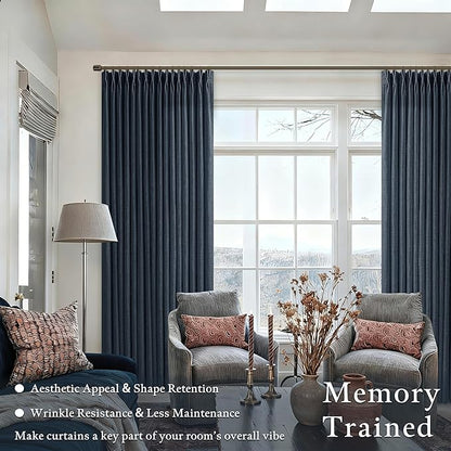 Blue Linen Pleated Light Filtering Sheer Curtains - Image 2