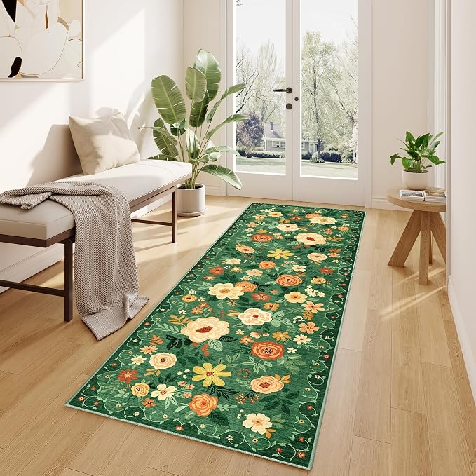 DUKINO 2x6 Runner Rug for Hallway Washable Kitchen Rugs Non Slip Dark Green | - Image 3