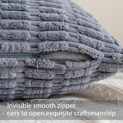 Pack of 2 Corduroy Decorative Throw Pillow Covers 24x24 Inch, Light Grey | Fall - Image 3